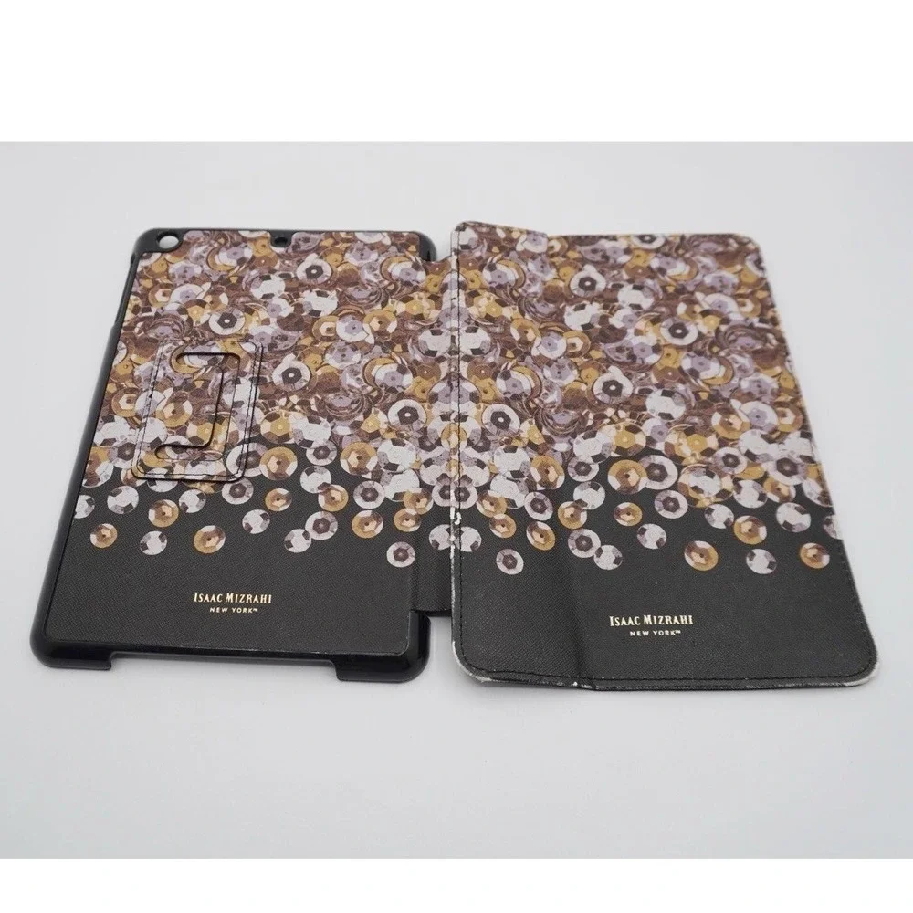 Isaac Mizrahi New York iPad Mini Folio Case Gold Silver Sequin Print Stand 34-14